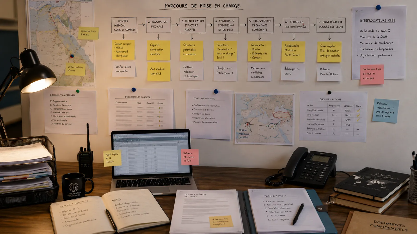 Coordination board showing the stages and follow-up of a care pathway
