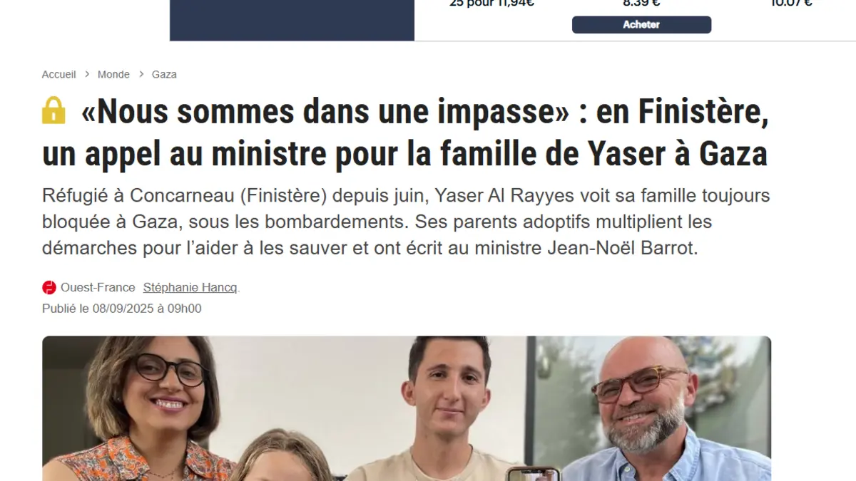 Capture de l’article Ouest-France sur l’appel au ministre pour la famille de Yaser
