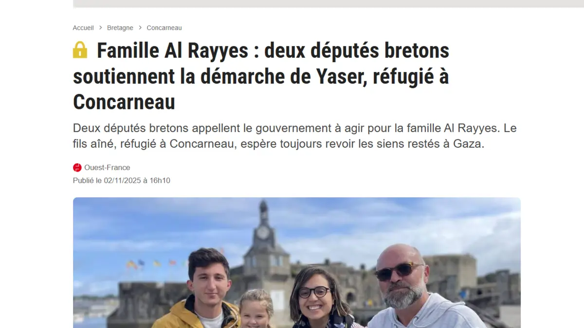 Capture de l’article Ouest-France sur le soutien de deux députés à la famille Al Rayyes