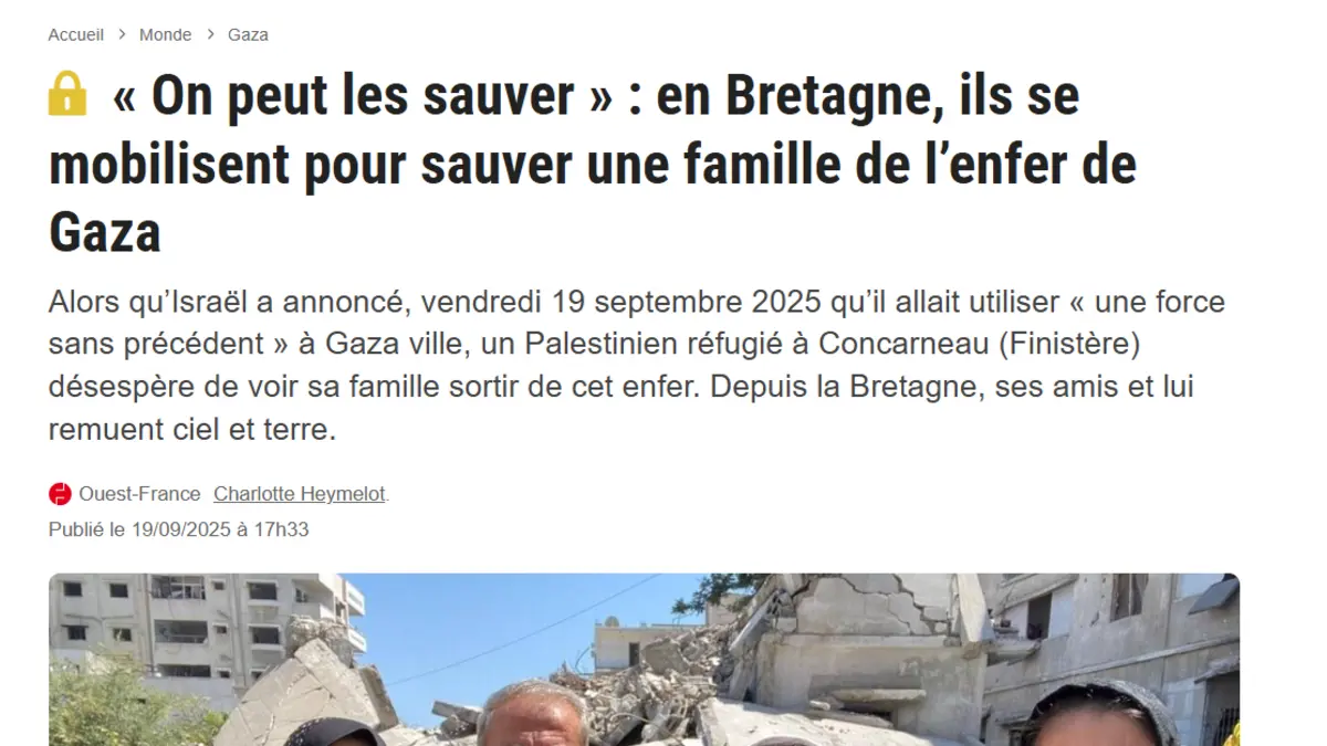Capture de l’article Ouest-France sur la mobilisation bretonne pour la famille Al Rayyes