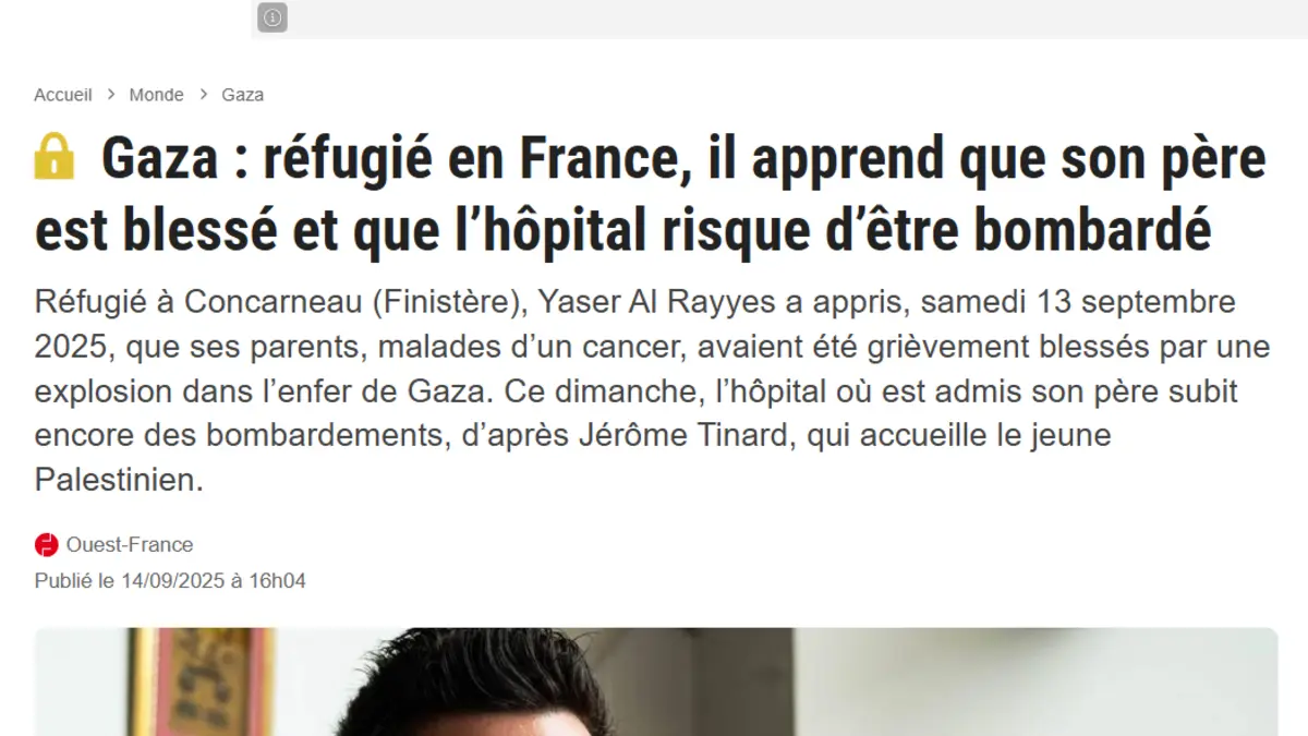 Capture de l’article Ouest-France sur les blessures des parents de Yaser