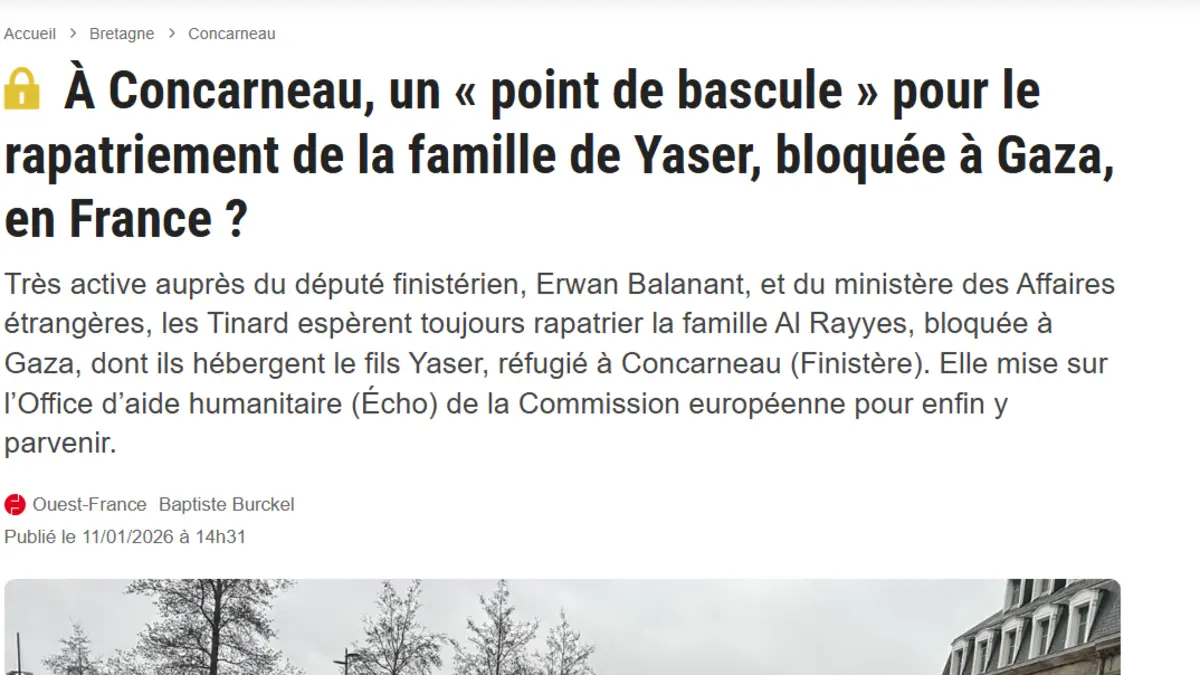 Capture de l’article Ouest-France sur un point de bascule pour la famille Al Rayyes