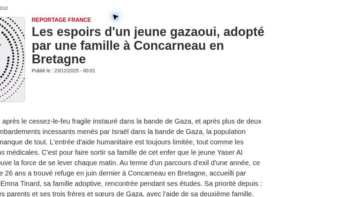 Capture du reportage RFI consacré à Yaser Al Rayyes à Concarneau
