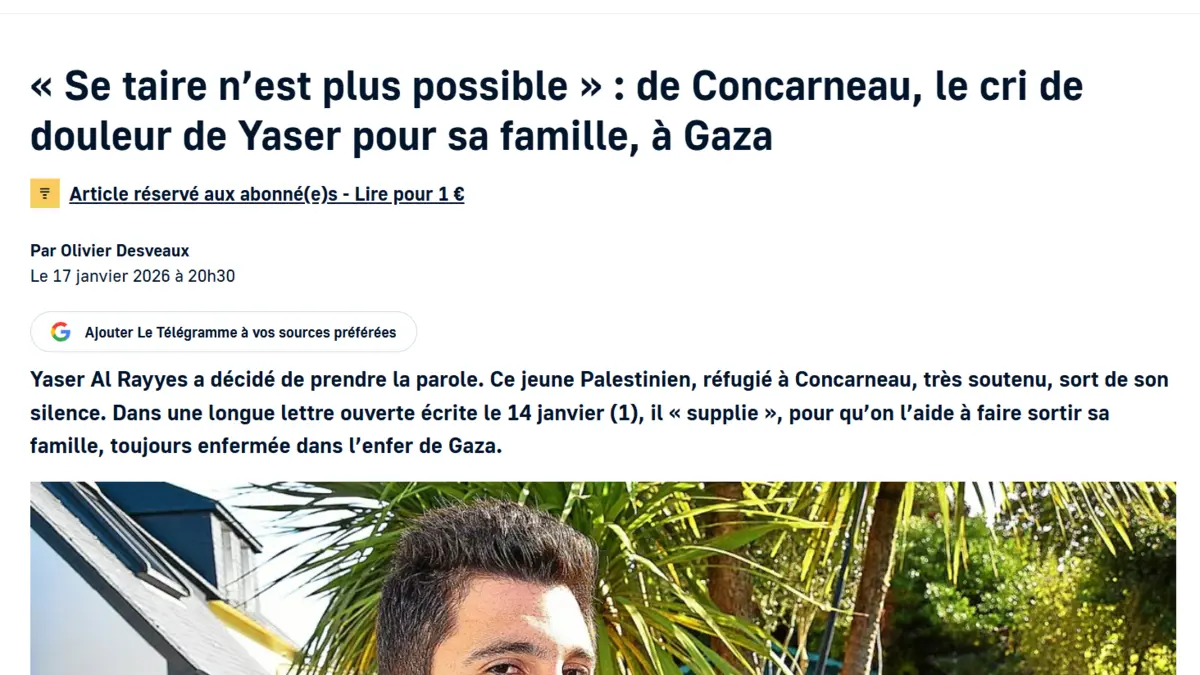 Capture de l’article du Télégramme consacré à la lettre ouverte de Yaser