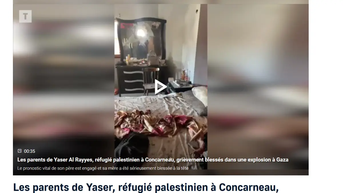 Aperçu de l’article et de la vidéo du Télégramme du 13 septembre 2025 sur les parents de Yaser grièvement blessés à Gaza