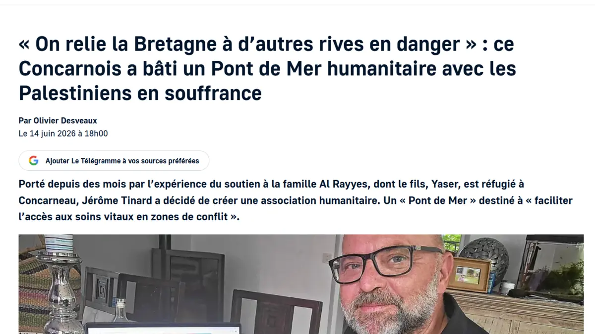 Capture de l’article du Télégramme consacré à la création de Pont de Mer Humanitaire
