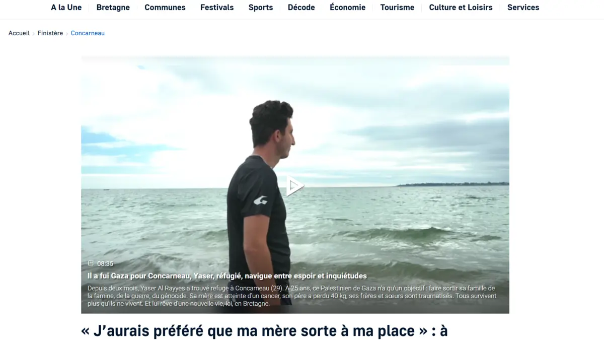 Capture du premier article du Télégramme consacré au parcours de Yaser à Concarneau